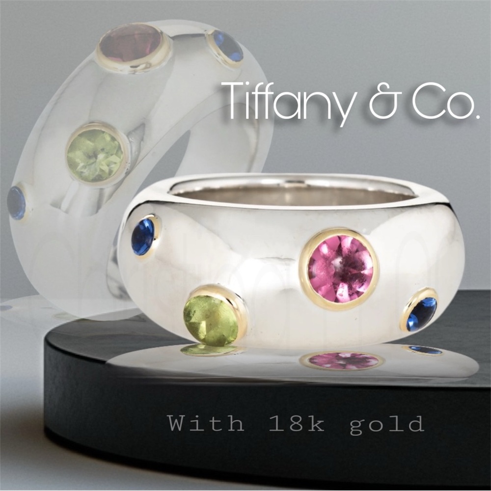 Tiffany & Co. etoile 18 karat 18k gold luxury multi gem RARE original box